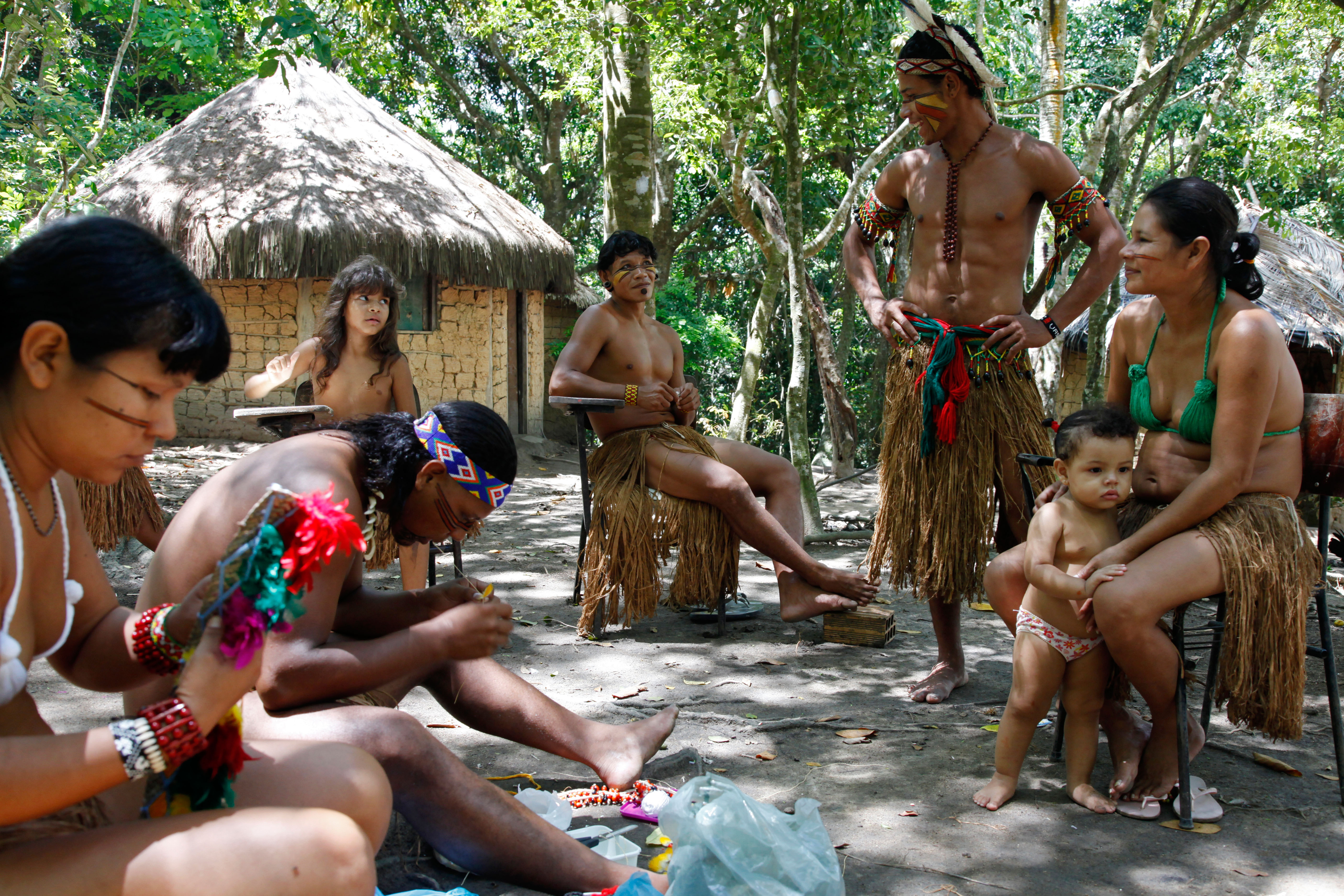 Pataxó families at an Indigenous Reserve in Brazil