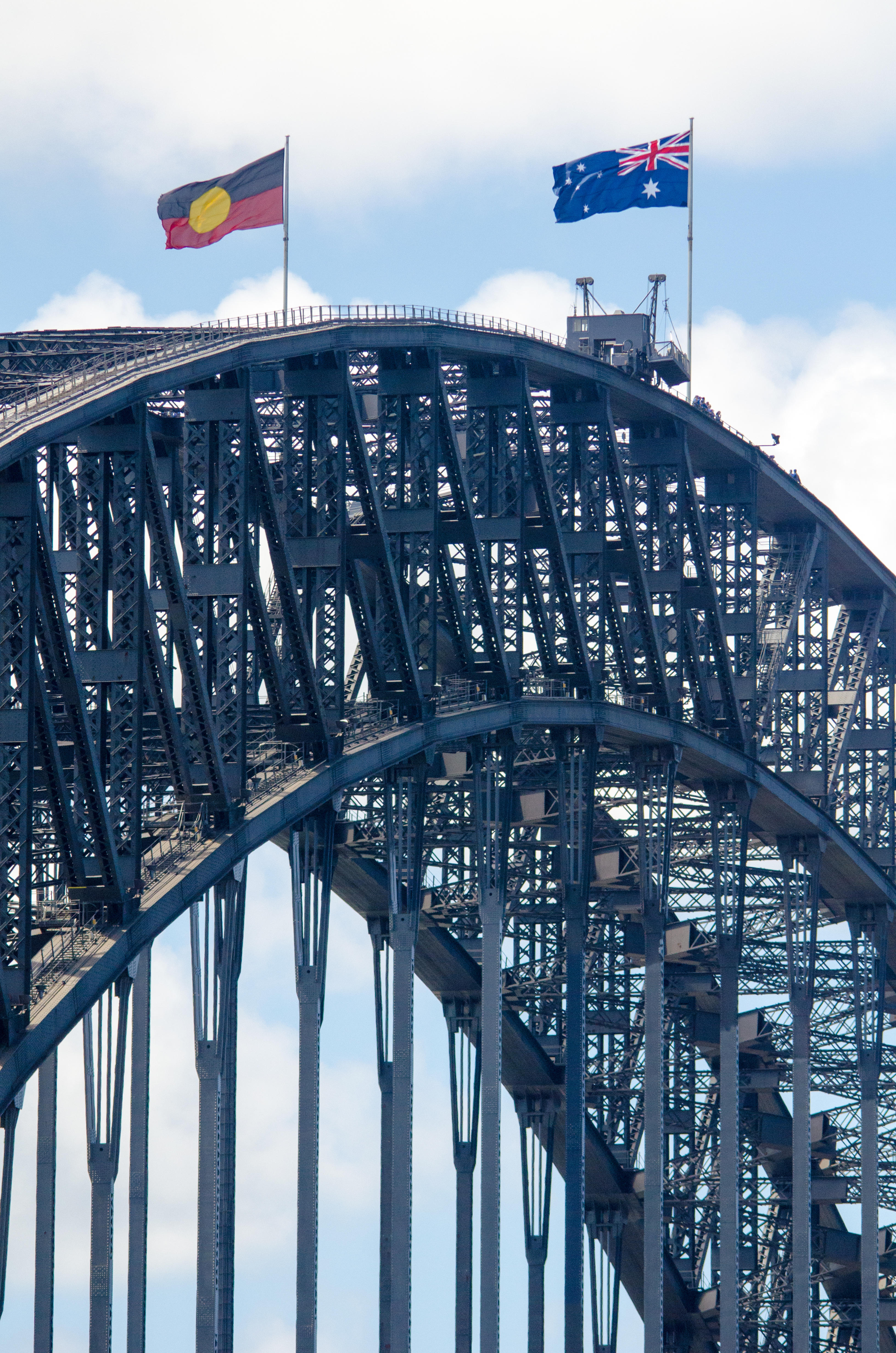 Aboriginal flag (left) on Sydney Harbour Bridge