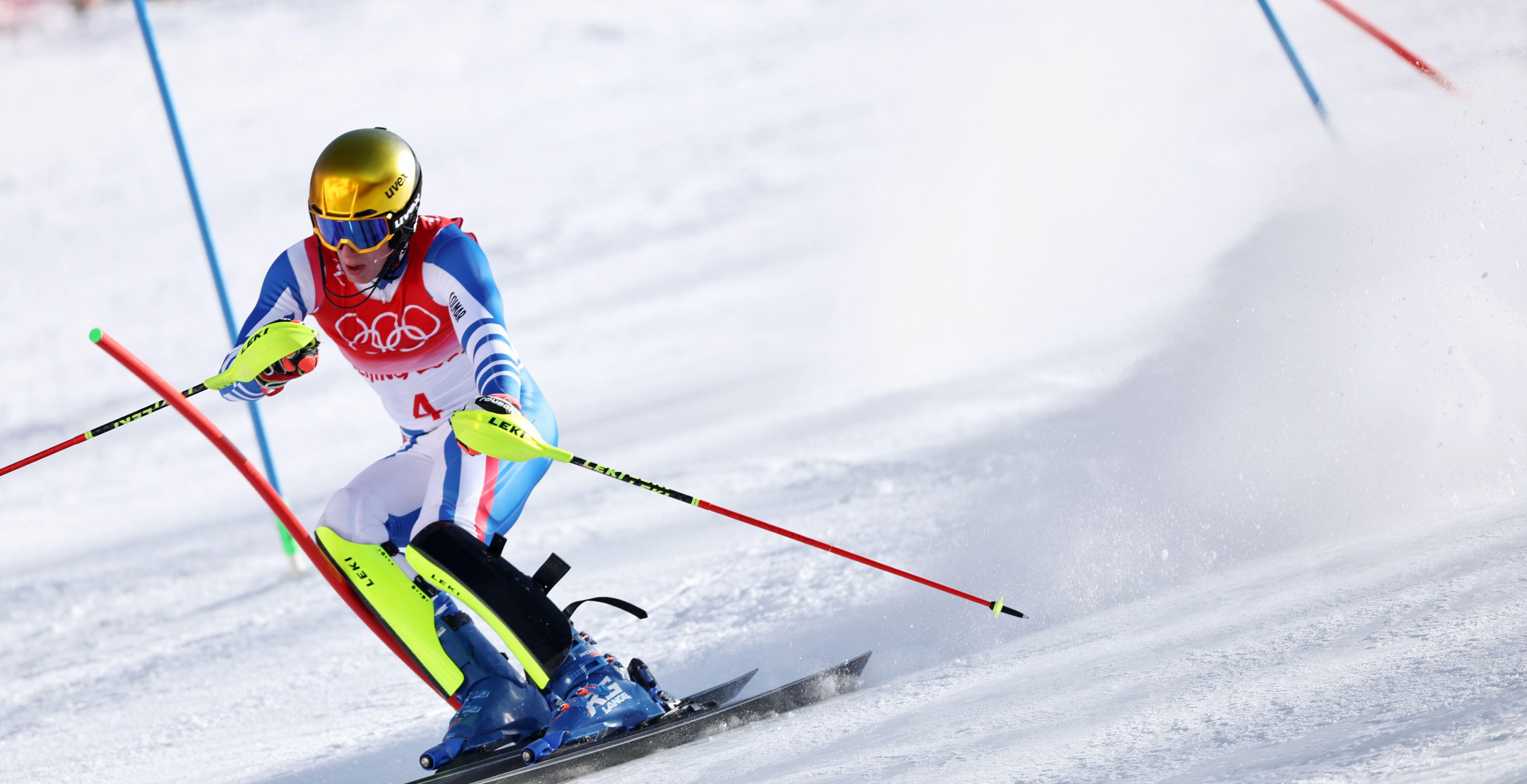 Skiier Clement Noel in the alpine slalom