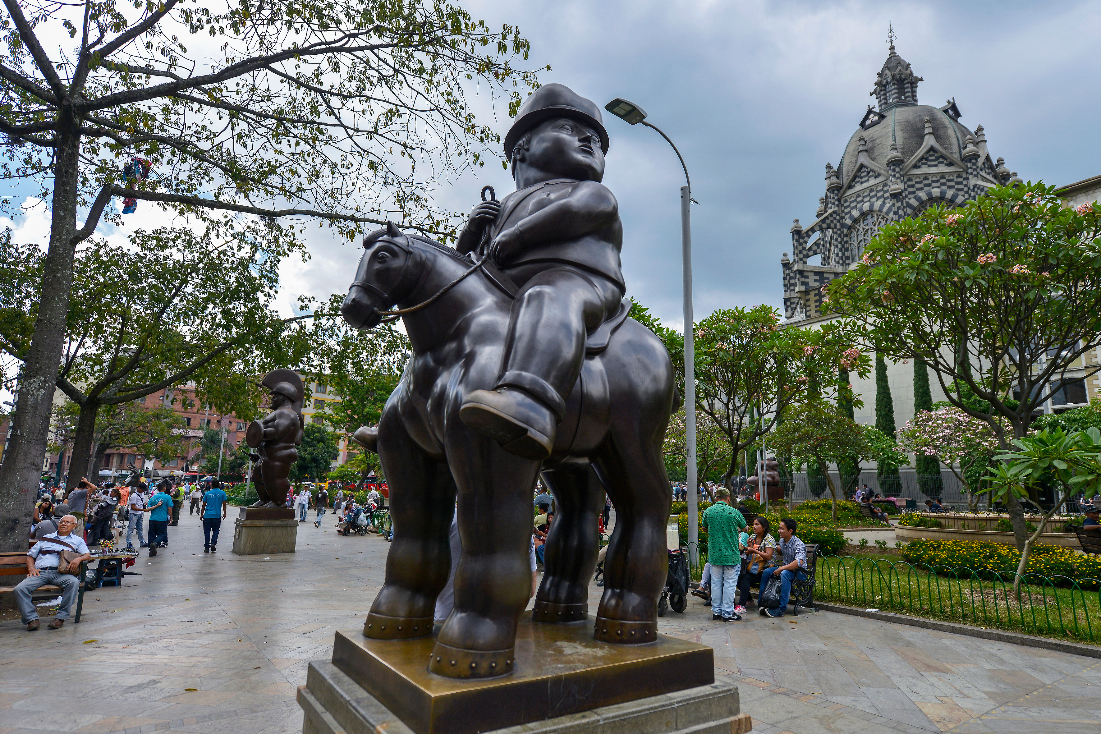 A sculpture titled Horse Man, by the Colombian artist Fernando Botero