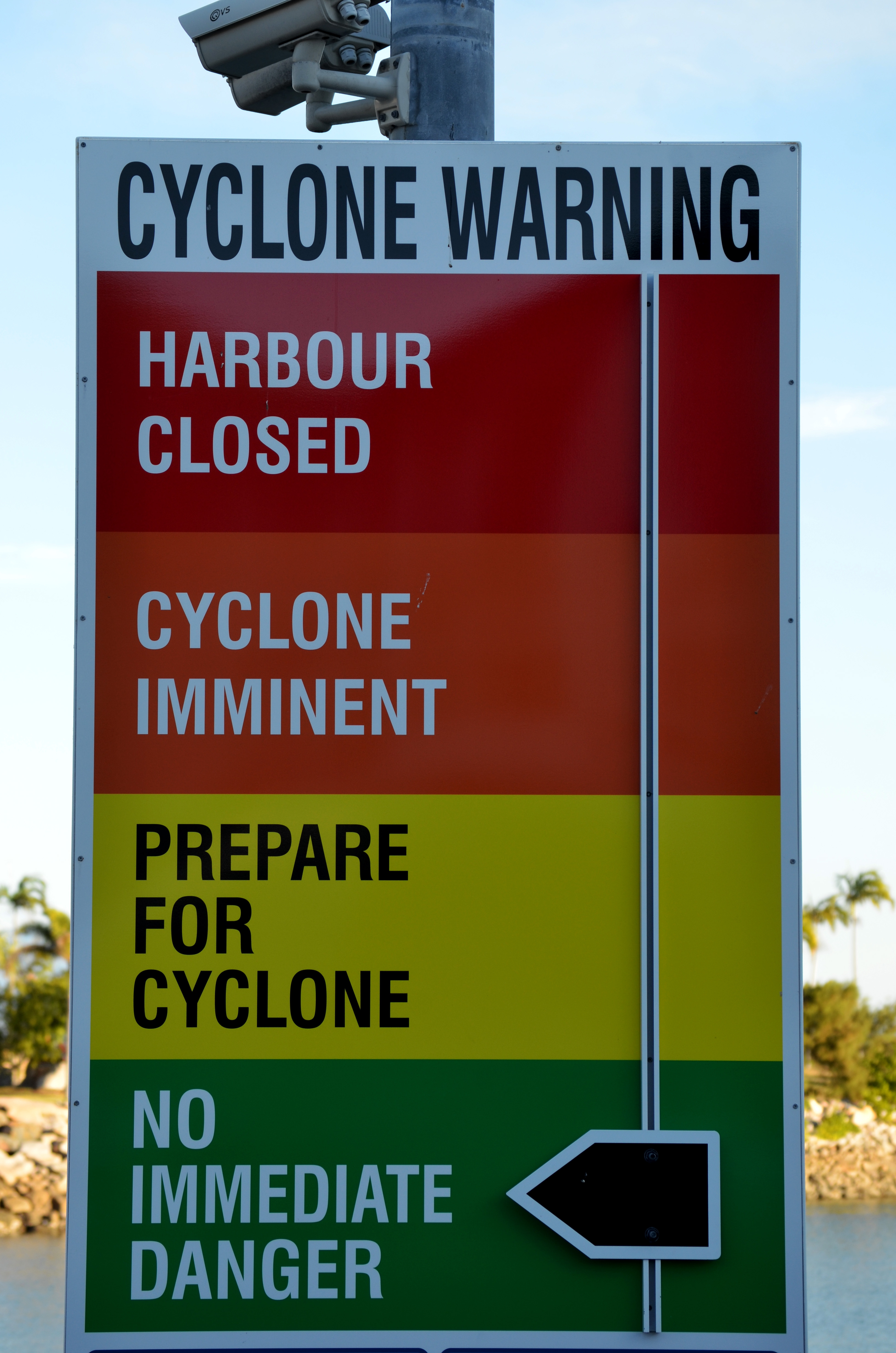 Cyclone warning sign in Townsville, Australia