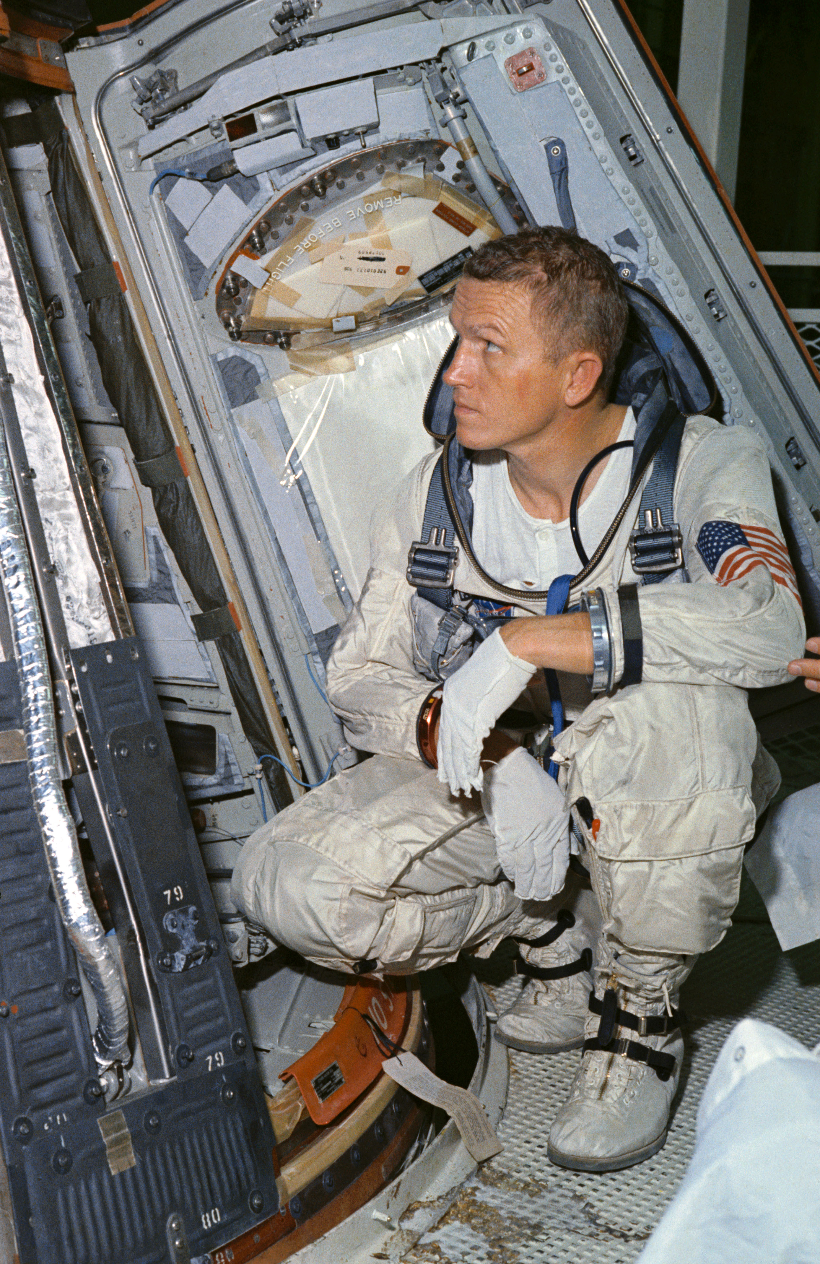 Astronaut Frank Borman with the Gemini 7 spacecraft