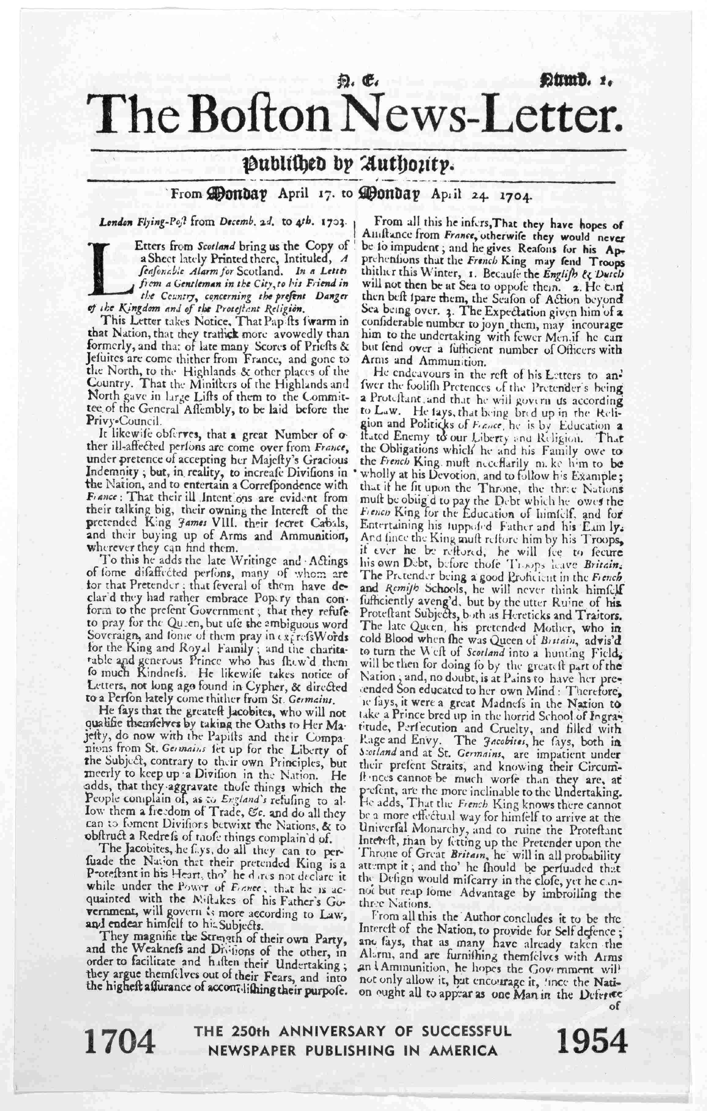 An issue of The Boston News-Letter from 1704