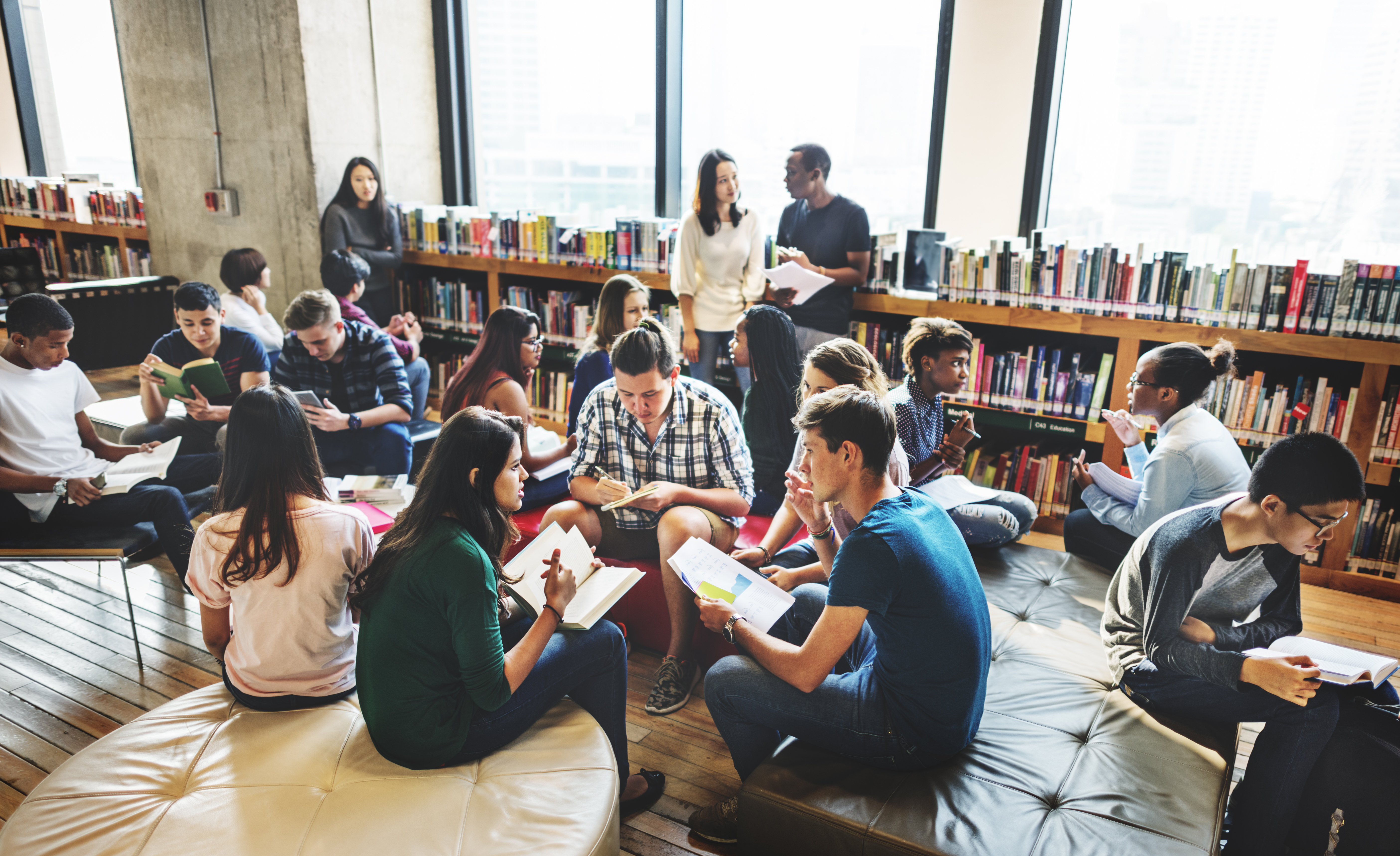 Students in a library