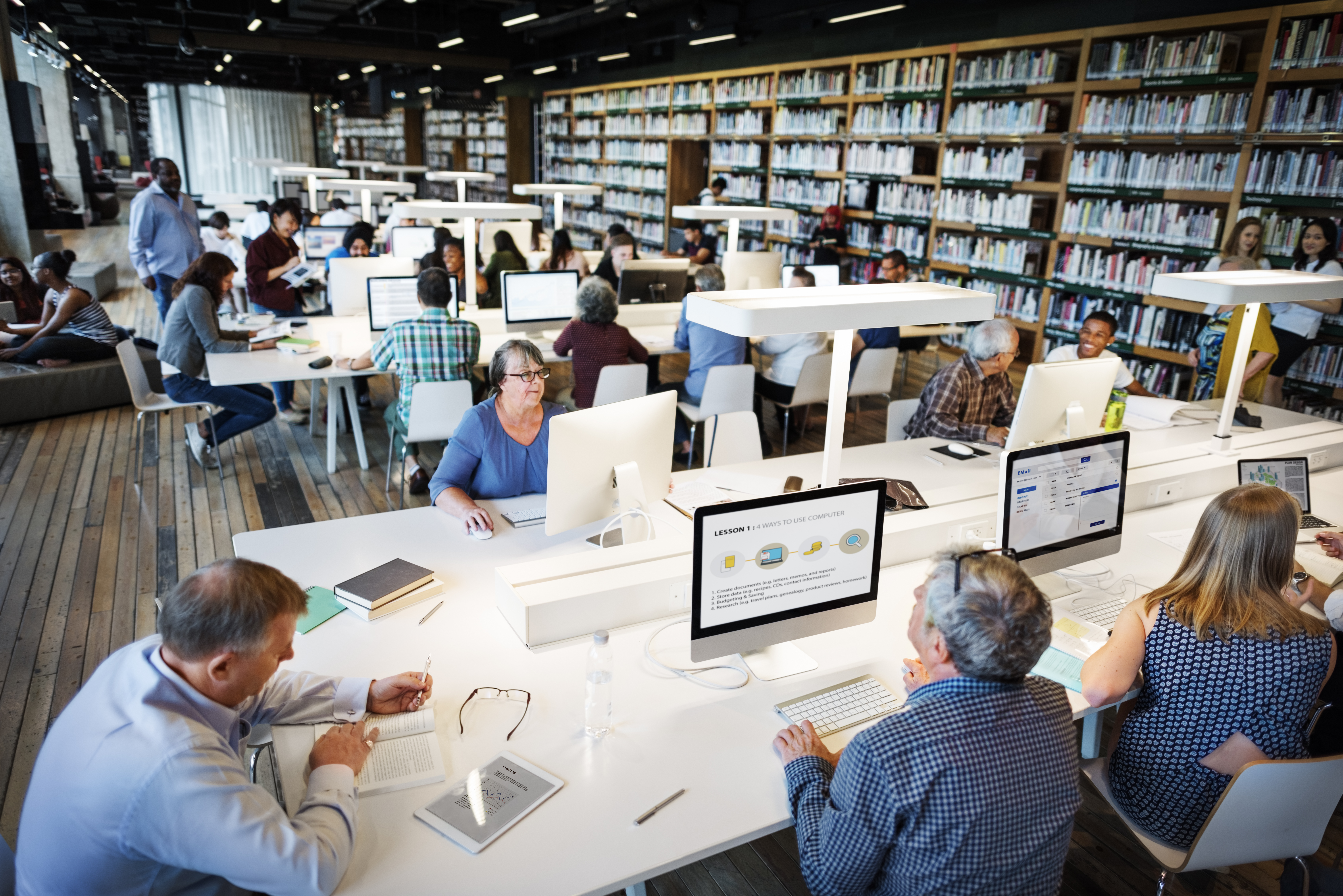 Computer users in a library